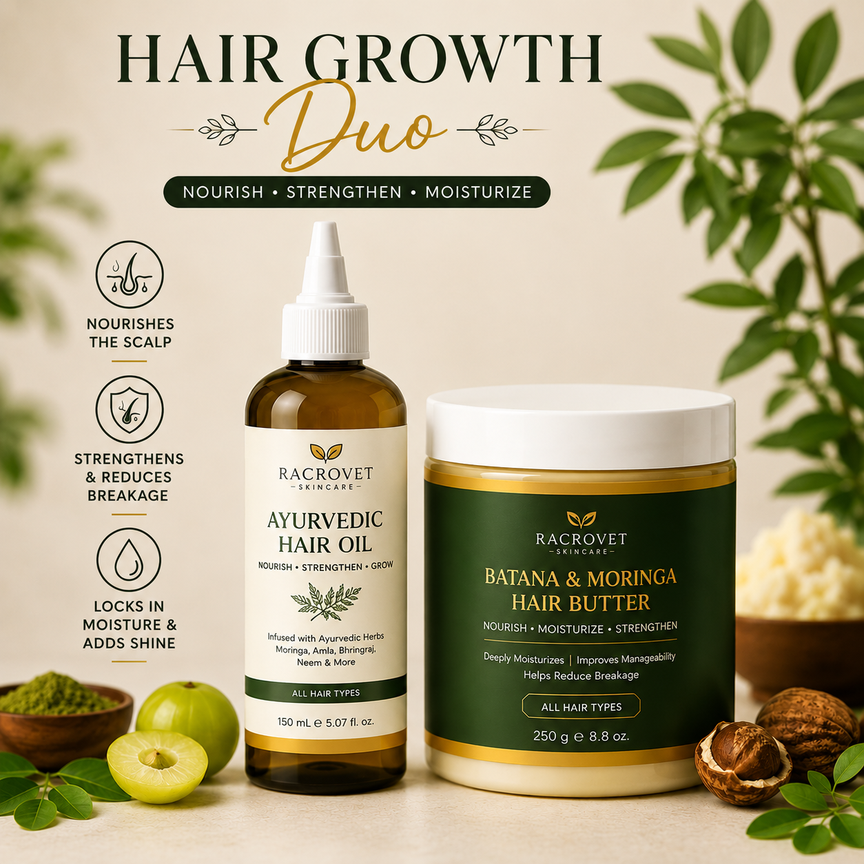 Ayurvedic Hair Growth Duo | Hair Oil + Moringa Hair Butter